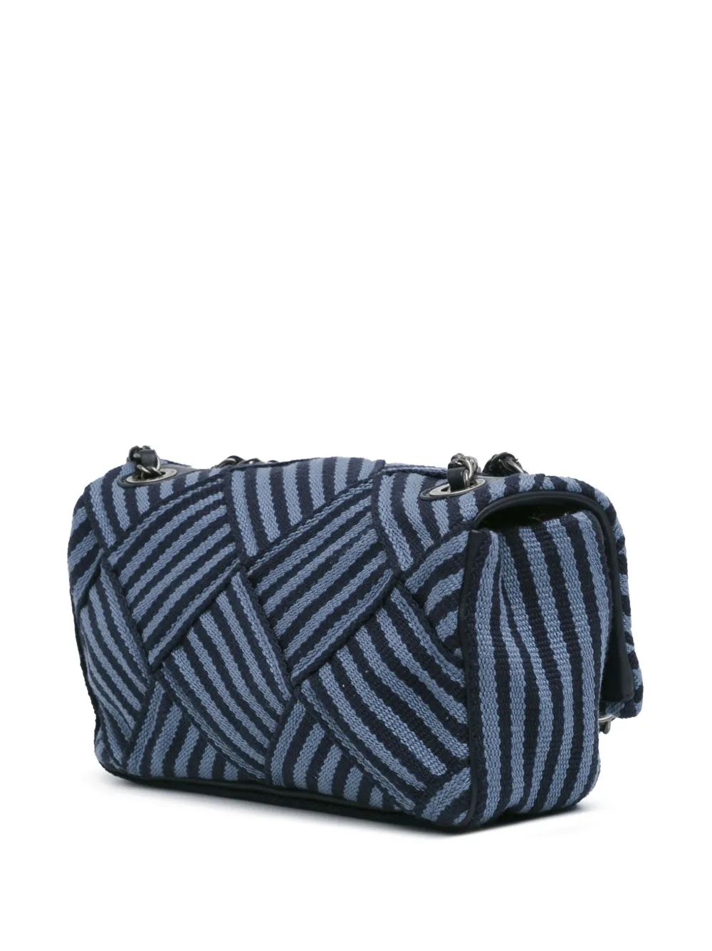 Pre-owned Chanel 2016-2017 Canvas Stripe Flap Shoulder Bag In Blue