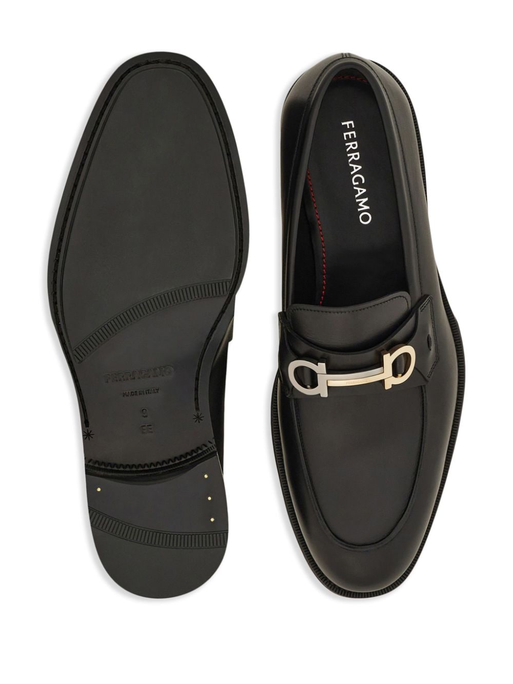 Shop Ferragamo Gancini-plaque Leather Loafers In Black