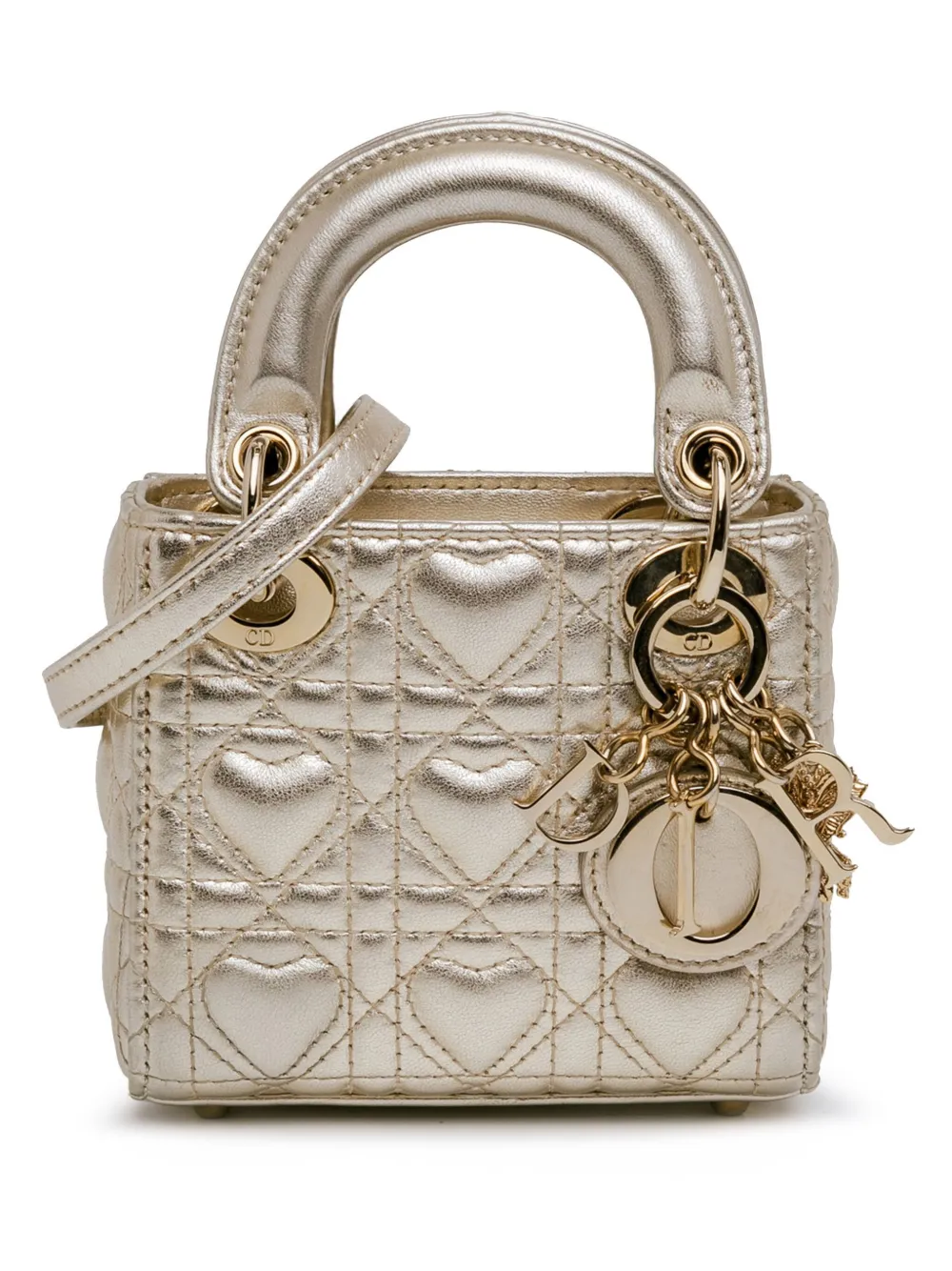 Christian Dior Pre-Owned Borsa a tracolla Dioramour Lady Dior mini con motivo Cannage 2021 - Oro