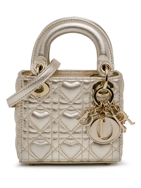 Christian Dior Pre-Owned 2021 Dioramour Mini Metallic Calfskin Cannage Lady Dior satchel