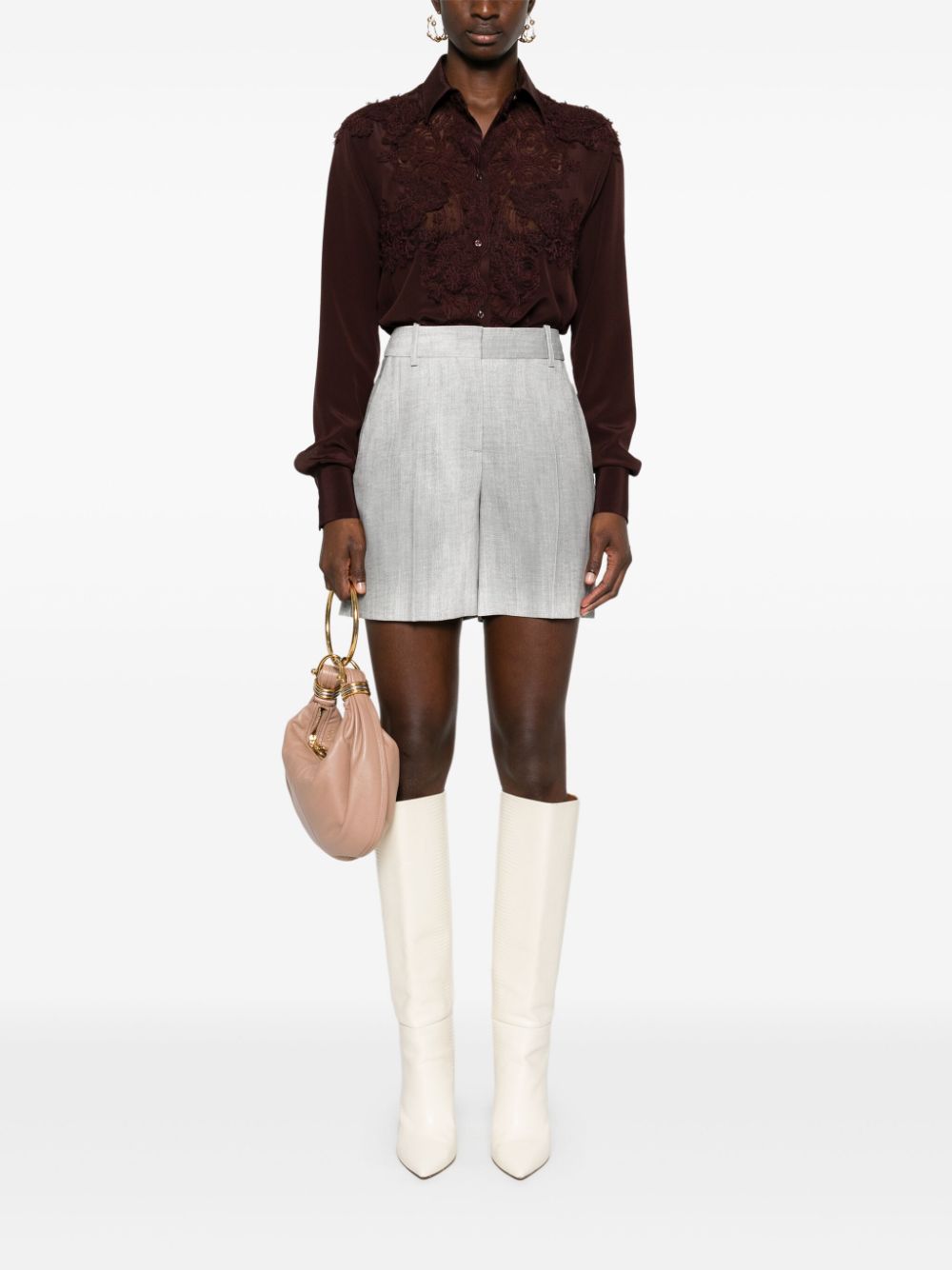 Shop Ermanno Scervino Lace-appliqué Shirt In Brown