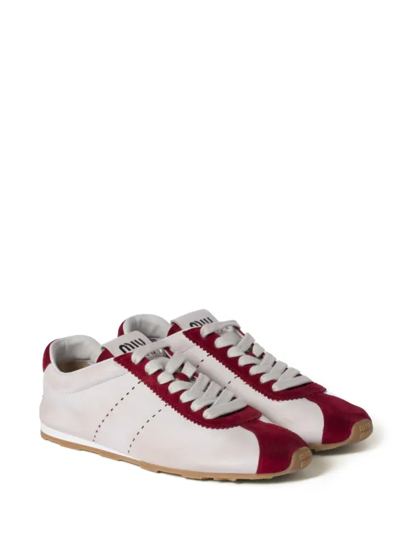MiuMiu Plume llic Leather Sneakers レザースニーカー ロゴ Miu Miu Plume Sneakers | White | FARFETCH