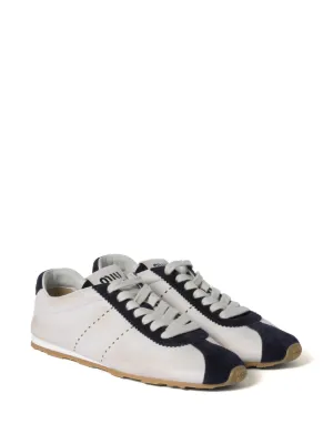 トップス miu miu archive trainers S size Miu Miu // Silver Leather Logo Strap Sneaker – VSP Consignment
