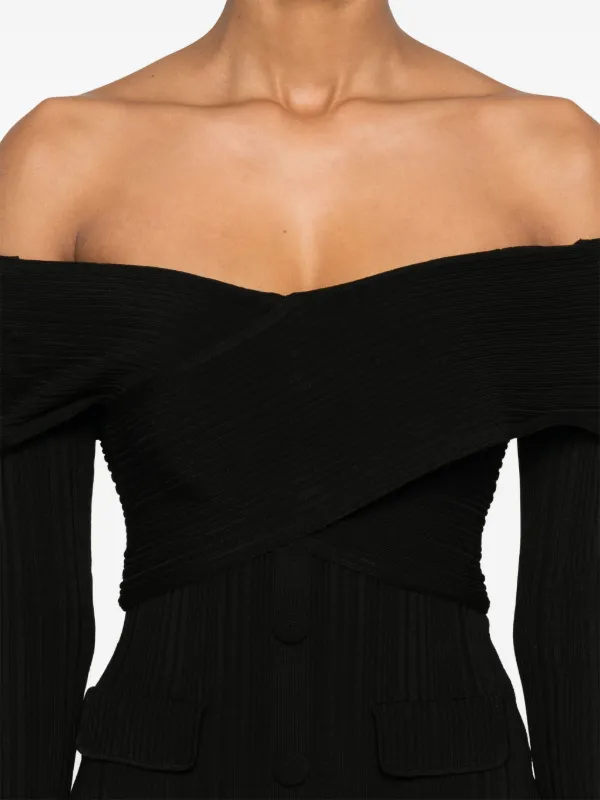 Self-Portrait off-shoulder Knitted Mini Dress | Black | FARFETCH