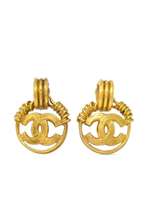 CHANEL Pre-Owned 1994 CC Hoop clip-on Earrings Gold FARFETCH IN