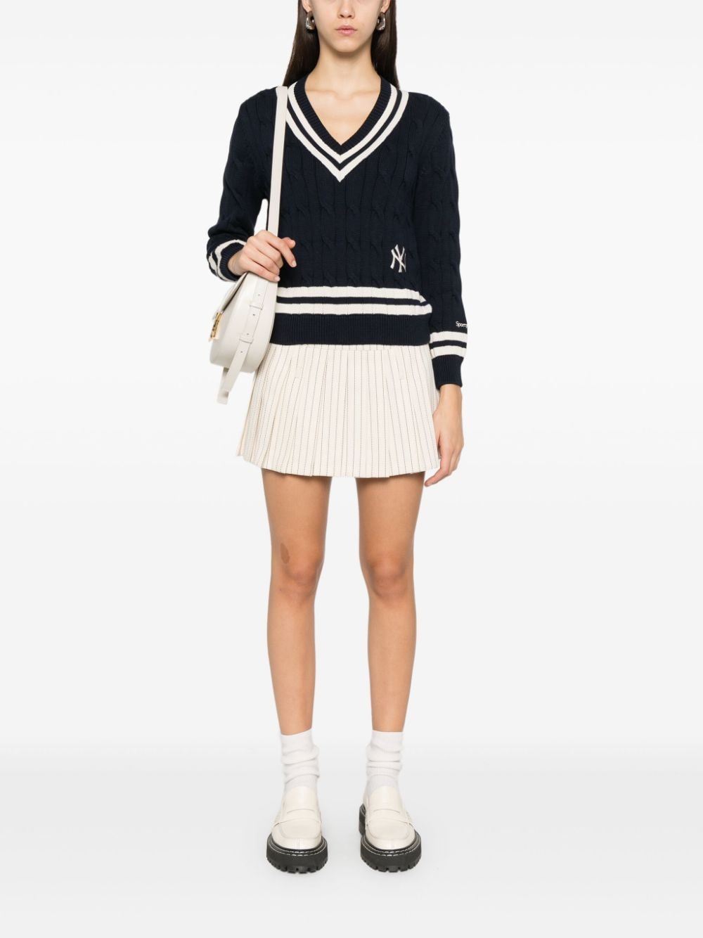 Sporty & Rich Yankees Serif cable-knit sweater - Blauw