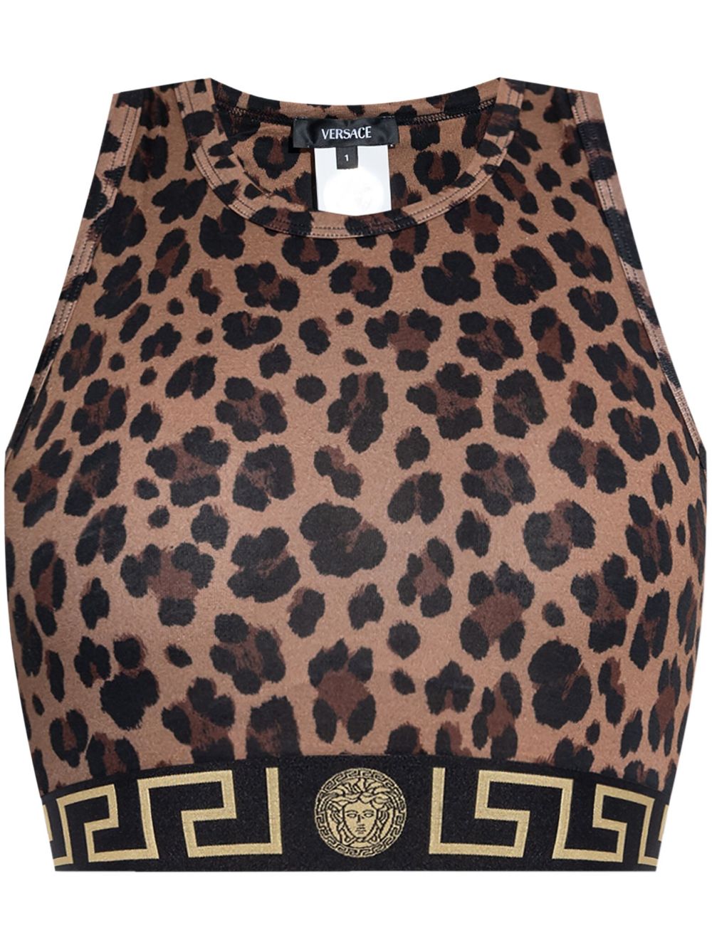 Greca-border leopard-print crop top