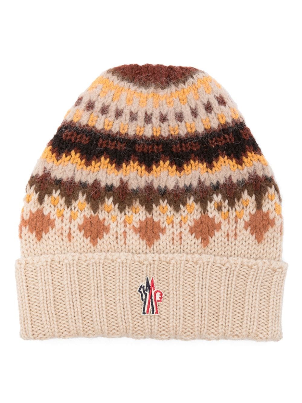 Shop Moncler Intarsia-knit Beanie Hat In Neutrals