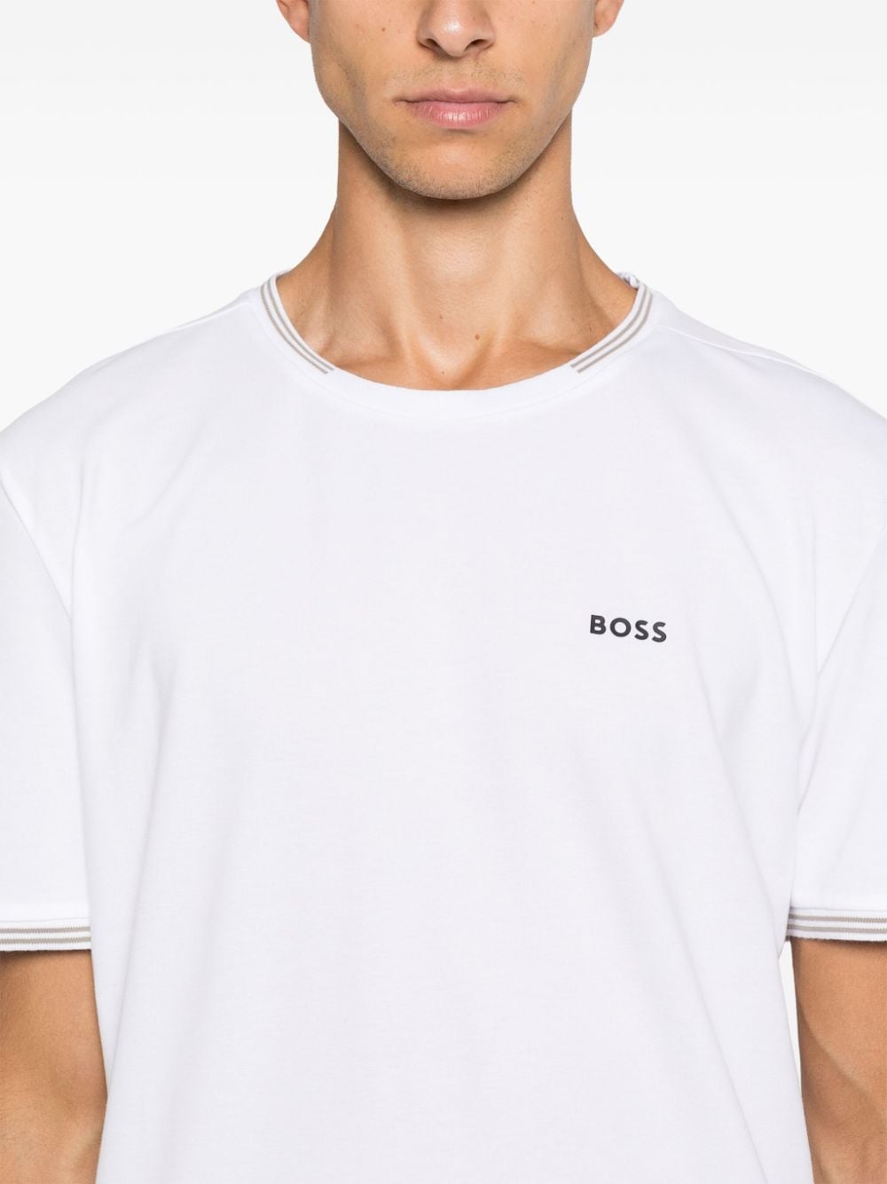 Shop Hugo Boss Logo-tape Striped-edge T-shirt In White