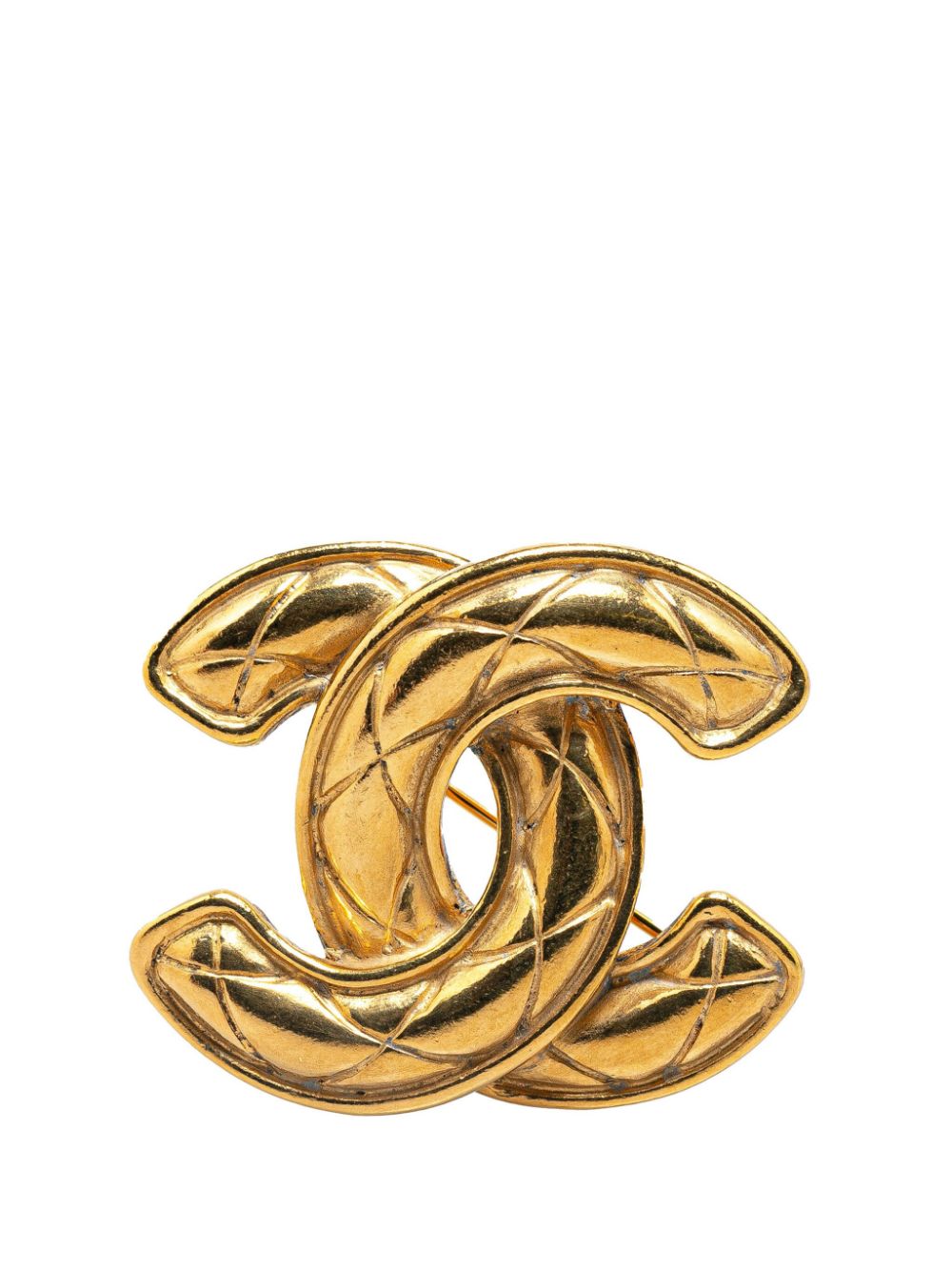 CHANEL Pre-Owned 1970-1980 Gold Plated CC Quilted costume brooch