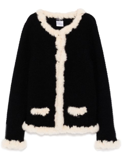 HOT SALE CHANEL 2003 faux-fur trim cardigan Women