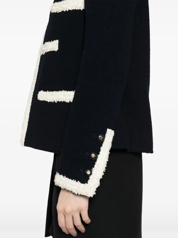 CHANEL Pre-Owned 1995 bouclé-trimmed Jacket | Blue | FARFETCH