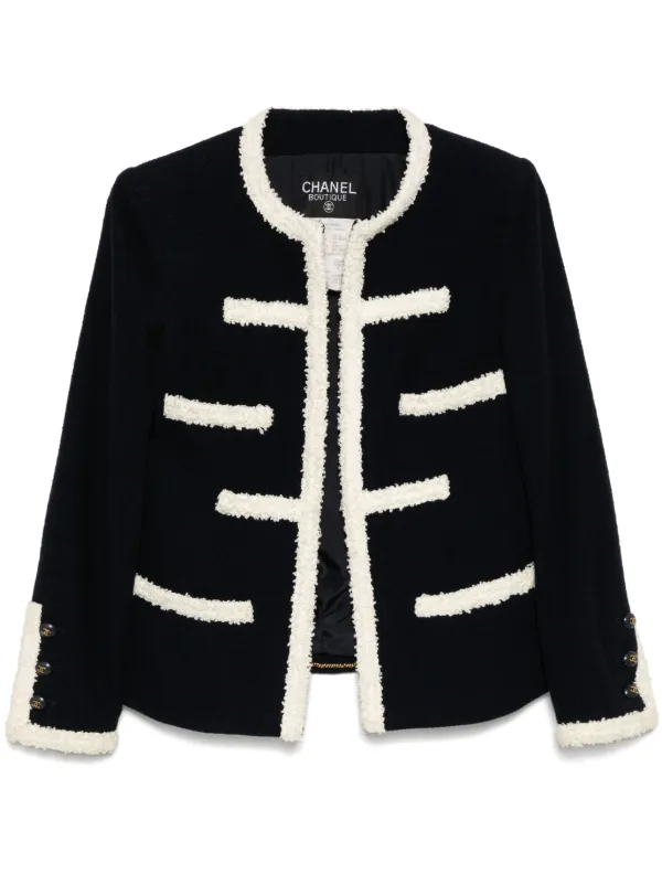 CHANEL Pre-Owned 1995 bouclé-trimmed Jacket | Blue | FARFETCH