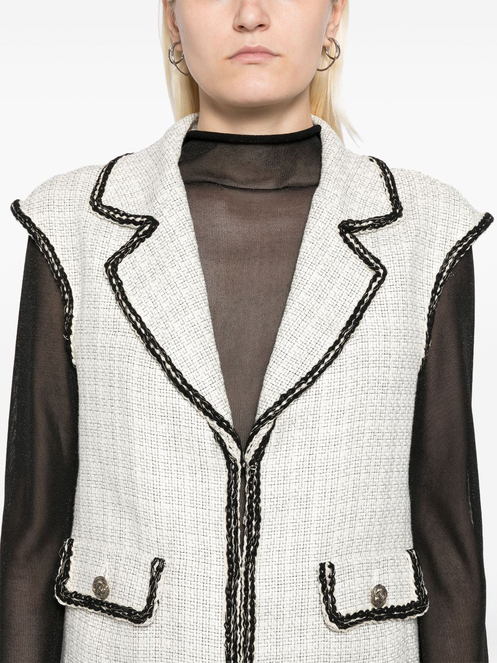 Affordable HOT SALE CHANEL 2010s contrasting trim sleeveless coat Women