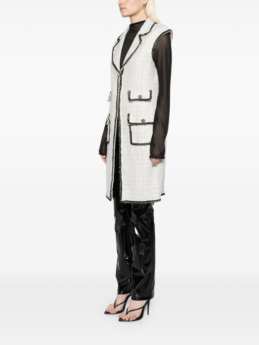 Affordable HOT SALE CHANEL 2010s contrasting trim sleeveless coat Women