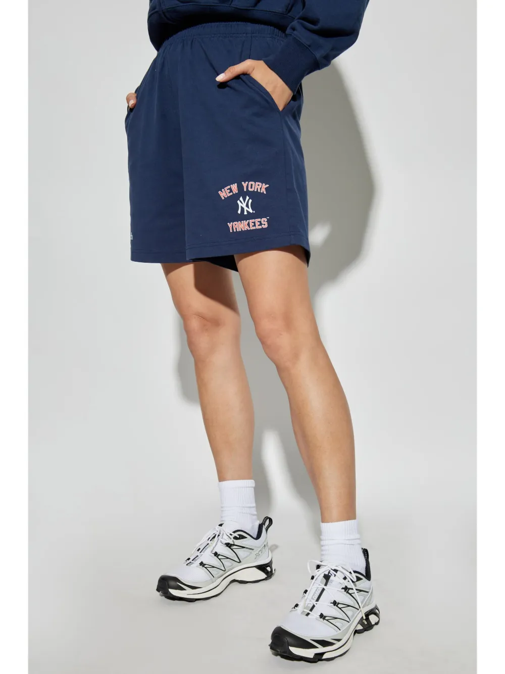 Sporty & Rich x 47 x New York Yankees logoprinten trainingsshorts Blauw