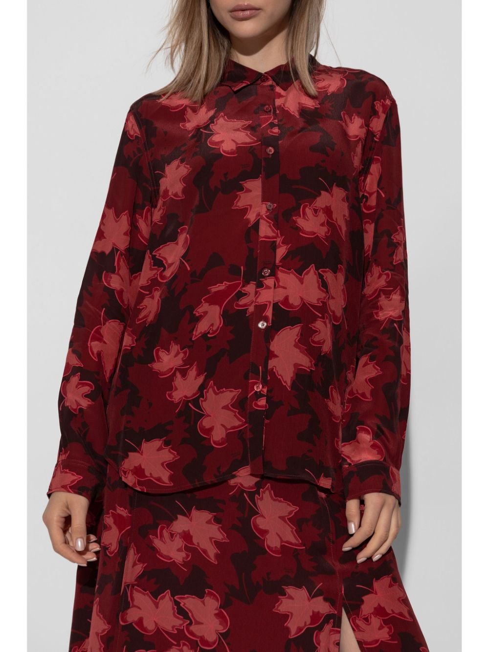 Shop Maison Kitsuné Leaf-print Shirt In Red