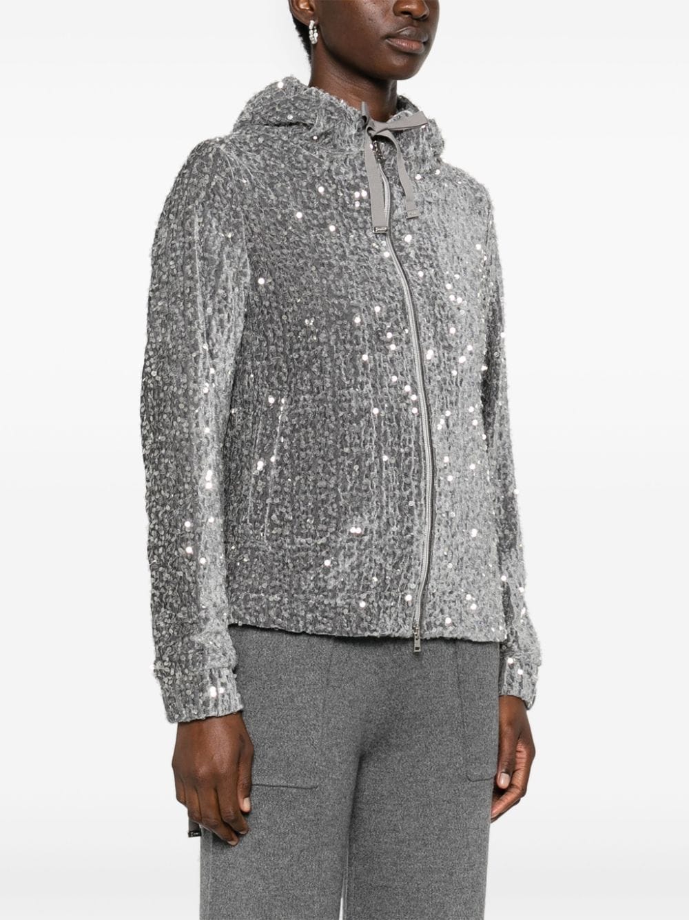 Shop Herno Sequinned Hoodie In Grey