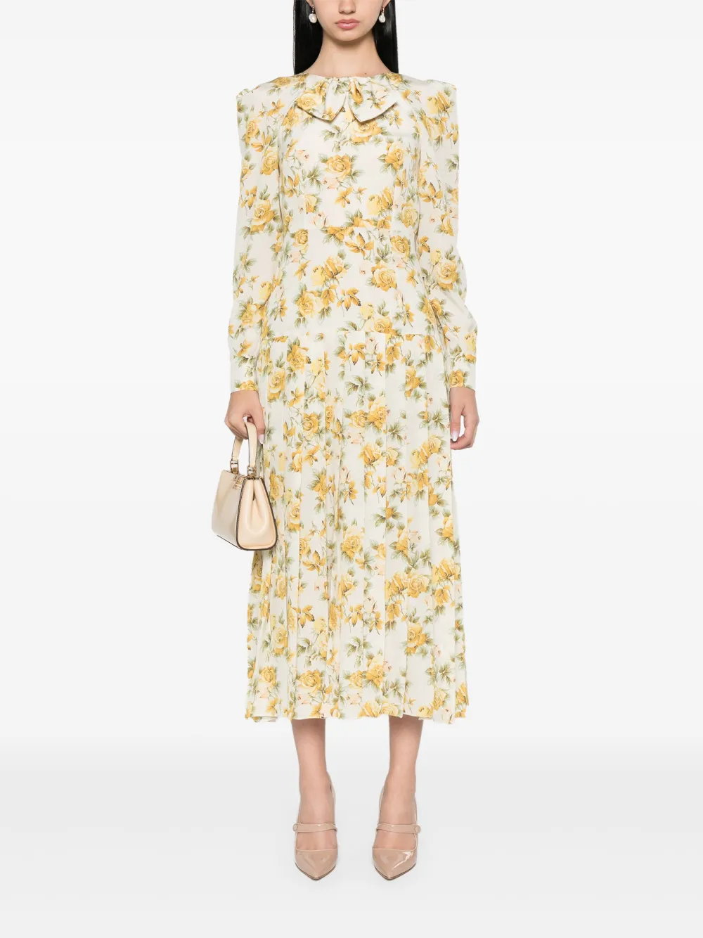 Alessandra Rich Geplooide midi-jurk - Beige