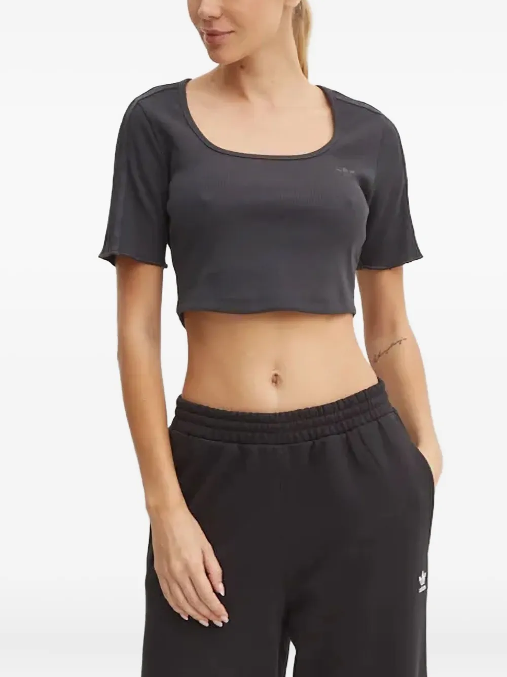 adidas ribbed scoop-neck T-shirt | Grey | Image 1
