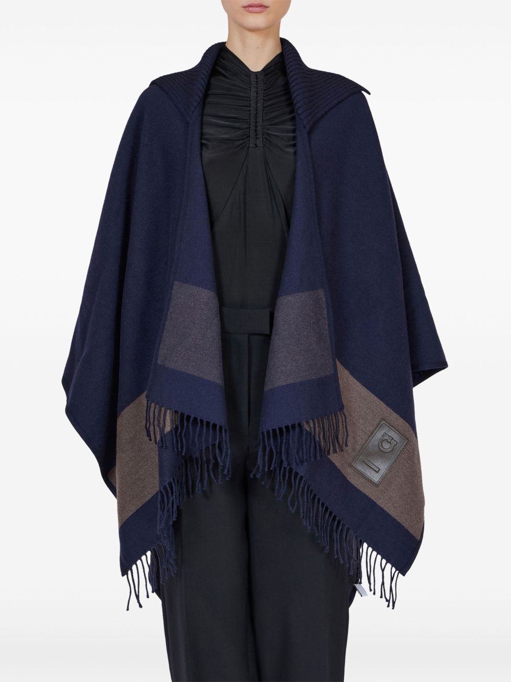 Ferragamo fringed cape - Blue