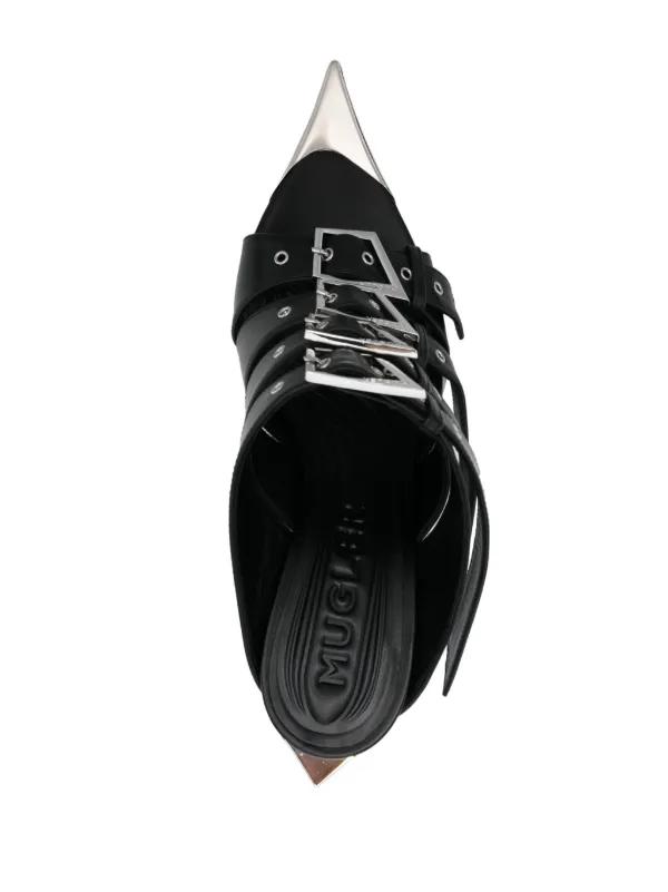 【関税込み】Mugler ブラック Fang 95 メッシュ ミュール Mugler Fang 95mm ミュール | ブラック | FARFETCH JP