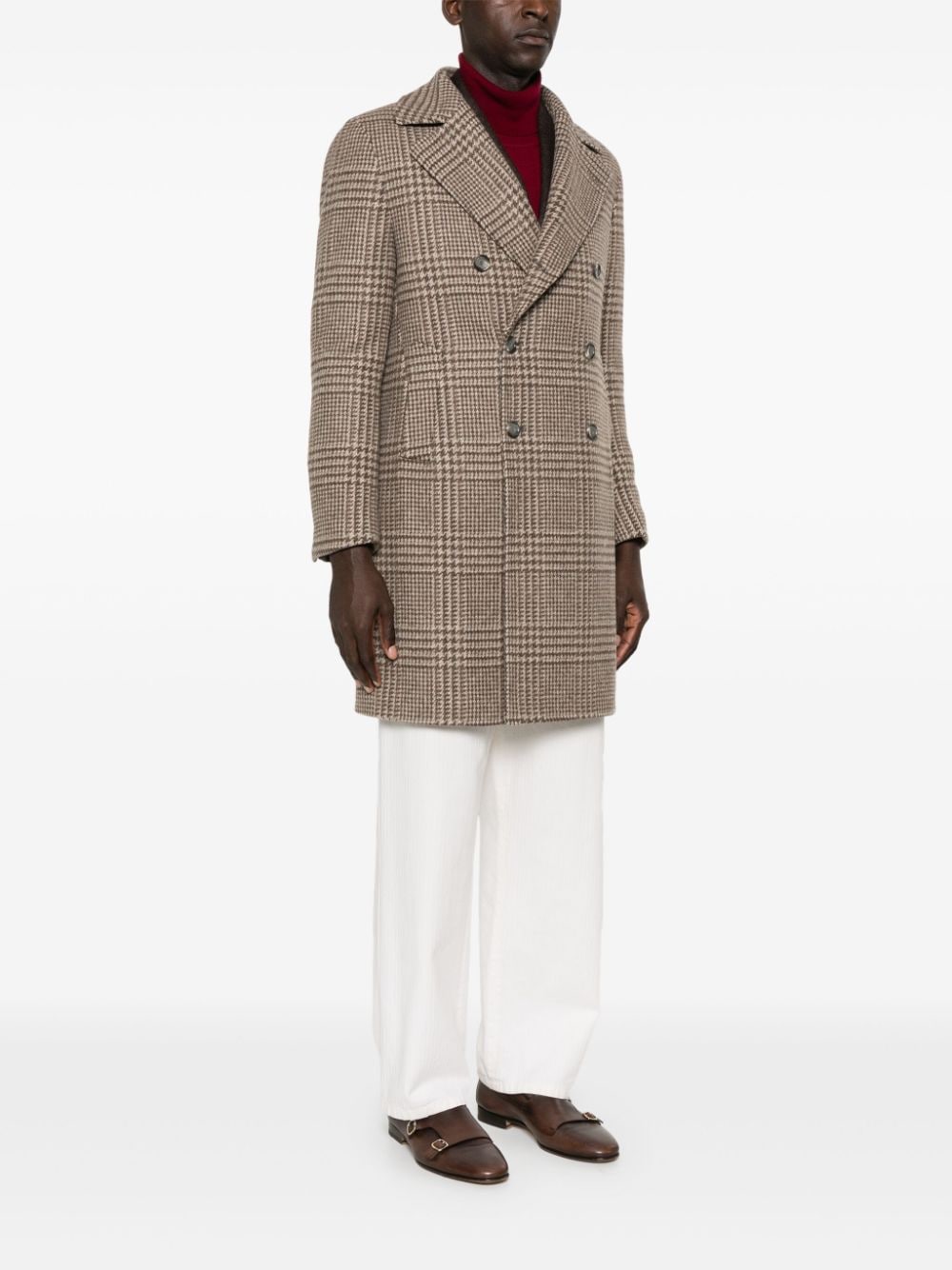 Shop Tagliatore Checked Coat In Braun