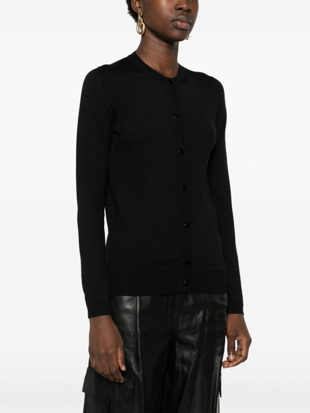 Shop Goes Botanical Merino-wool Cardigan In Black