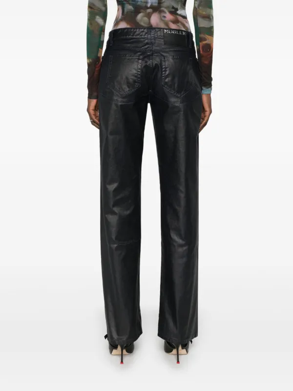 Mugler wax-effect straight-leg Trousers | Blue | FARFETCH