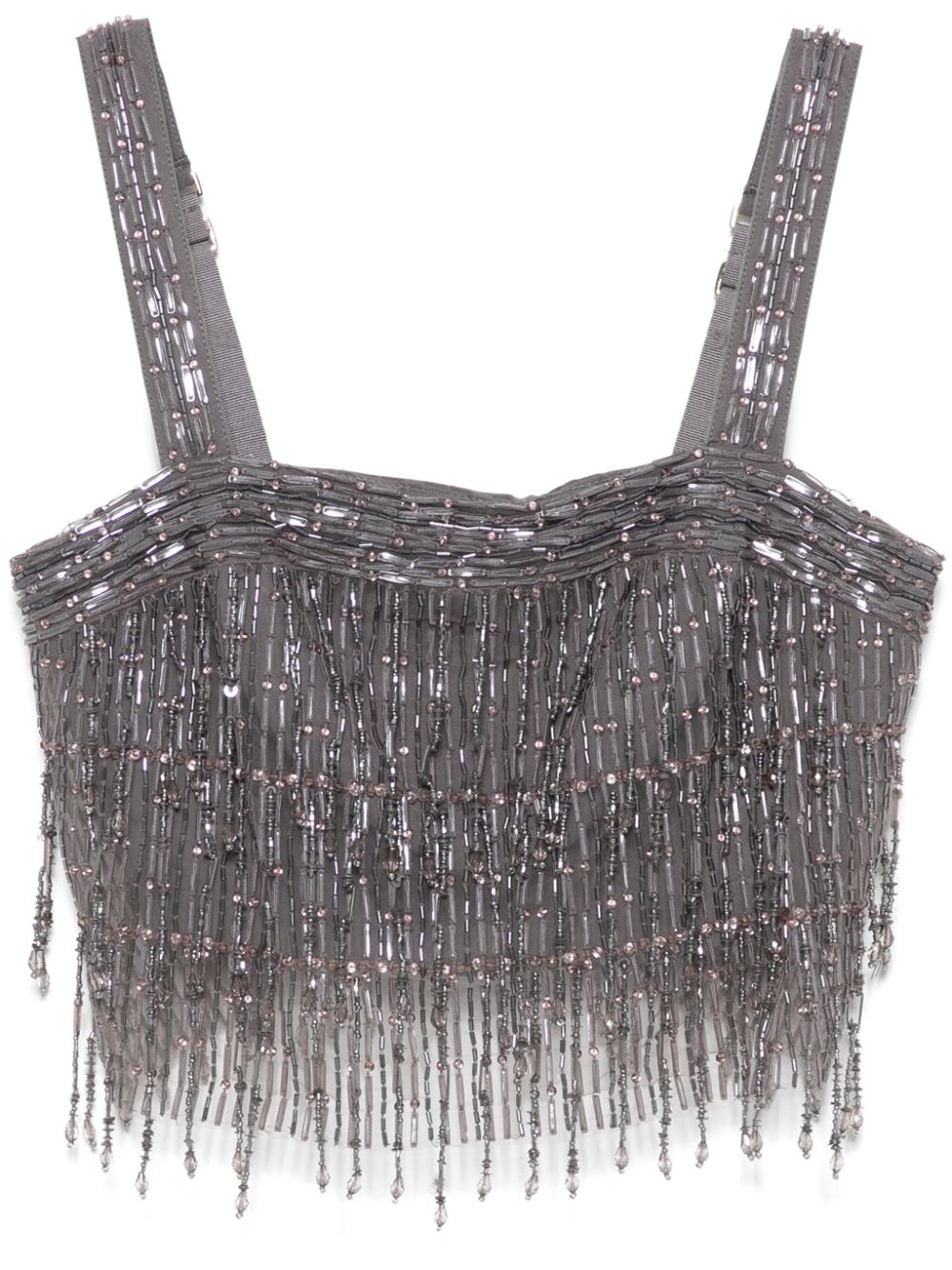 Elisabetta Franchi bead-embellished crepe top - Grey