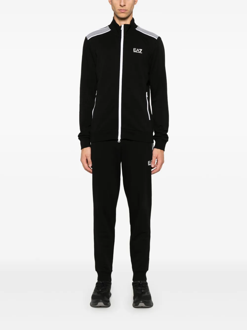 Ea7 Emporio Armani Trainingspak met jersey textuur - Zwart