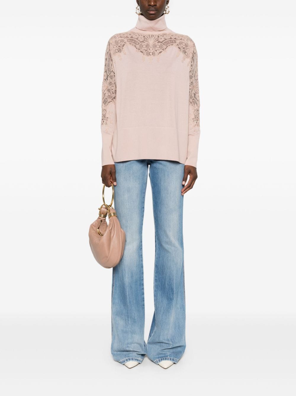 Shop Ermanno Scervino Lace-appliqué Sweater In Pink