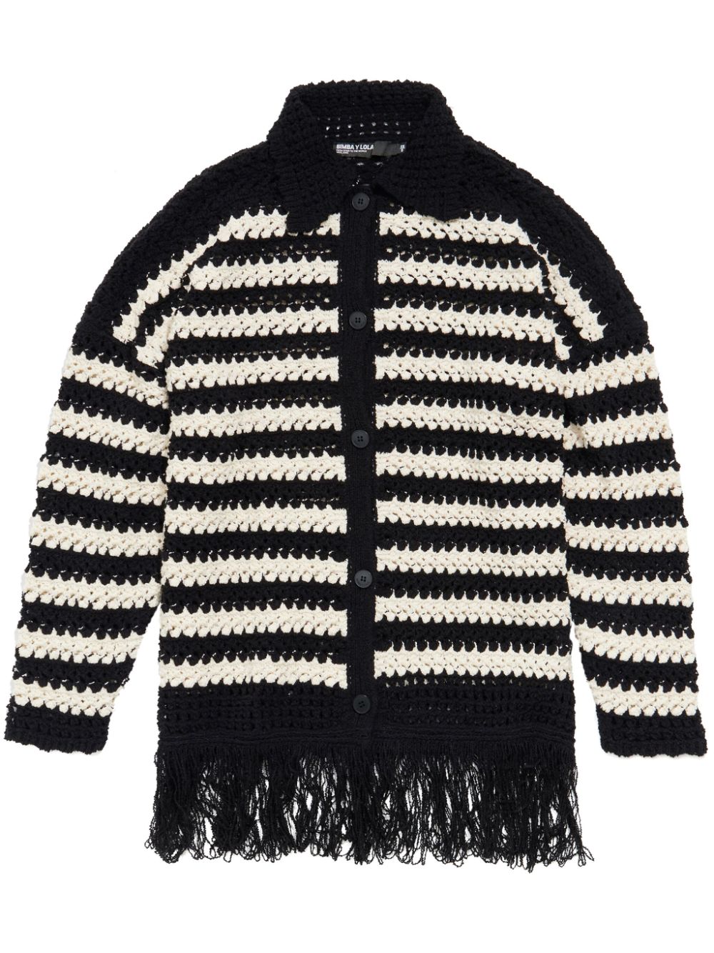 striped fringed open-knit cardigan