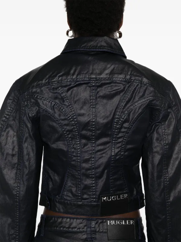 【関税込み】Mugler ブルー ワックス デニムジャケット Mugler ワックス デニムジャケット | ブルー | FARFETCH JP