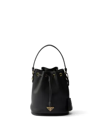 Prada Mini Leather Bucket Bag | Black | FARFETCH