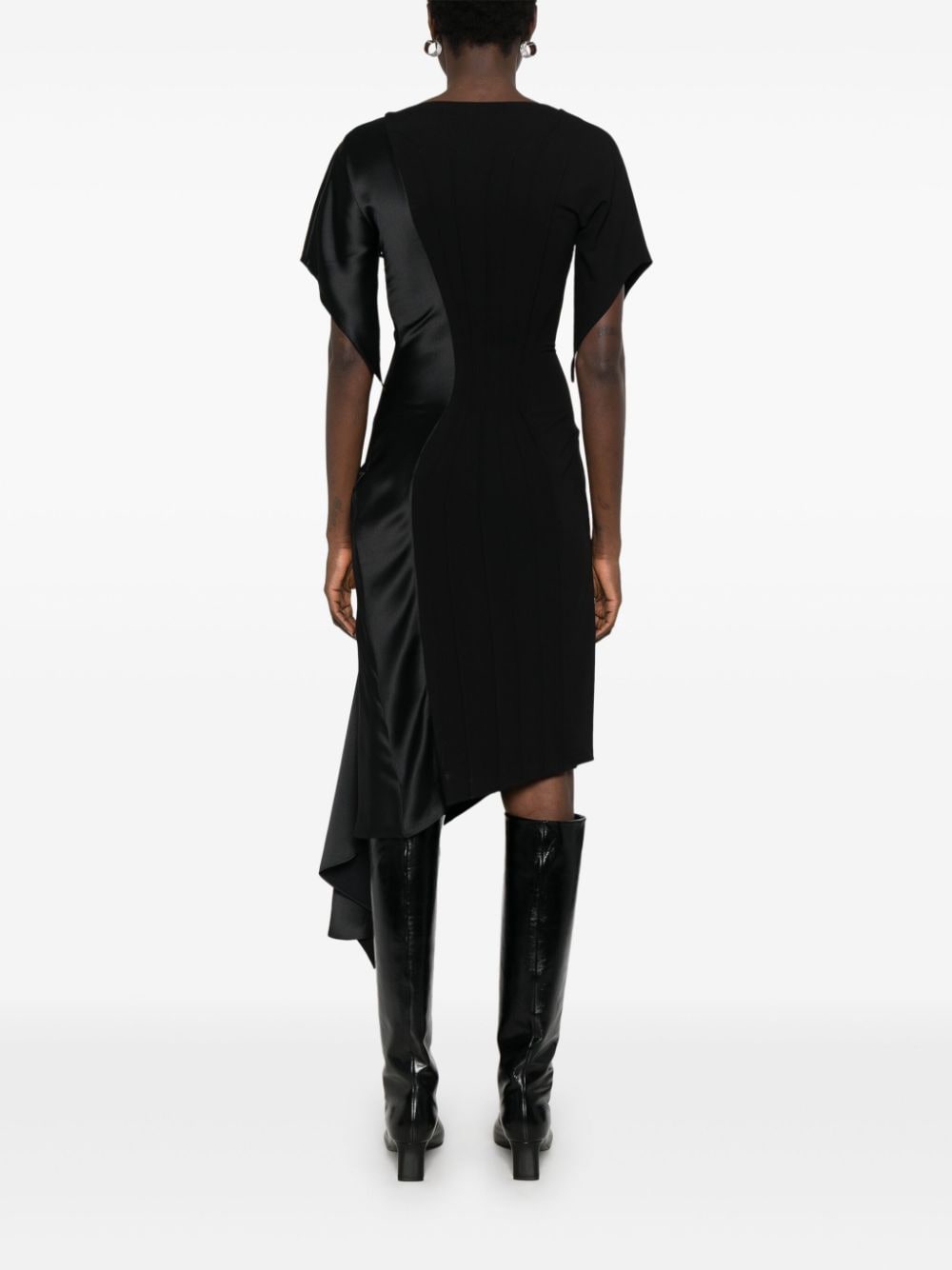 Shop Mugler Pleated Asymmetric Midi Dress In Black