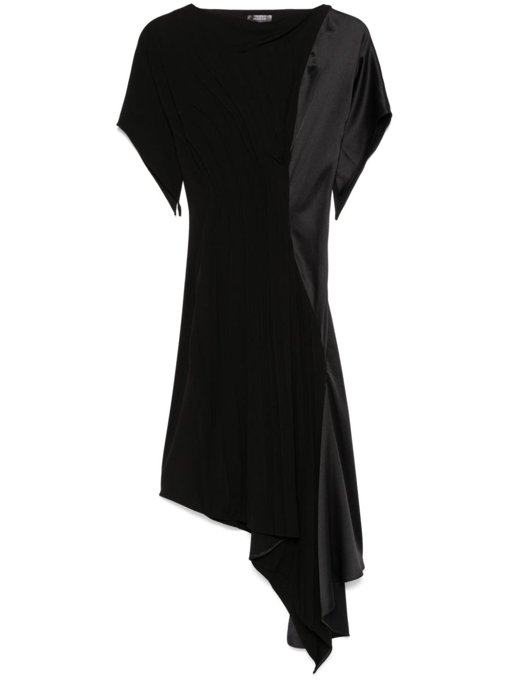 Shop Mugler Pleated Asymmetric Midi Dress In Black