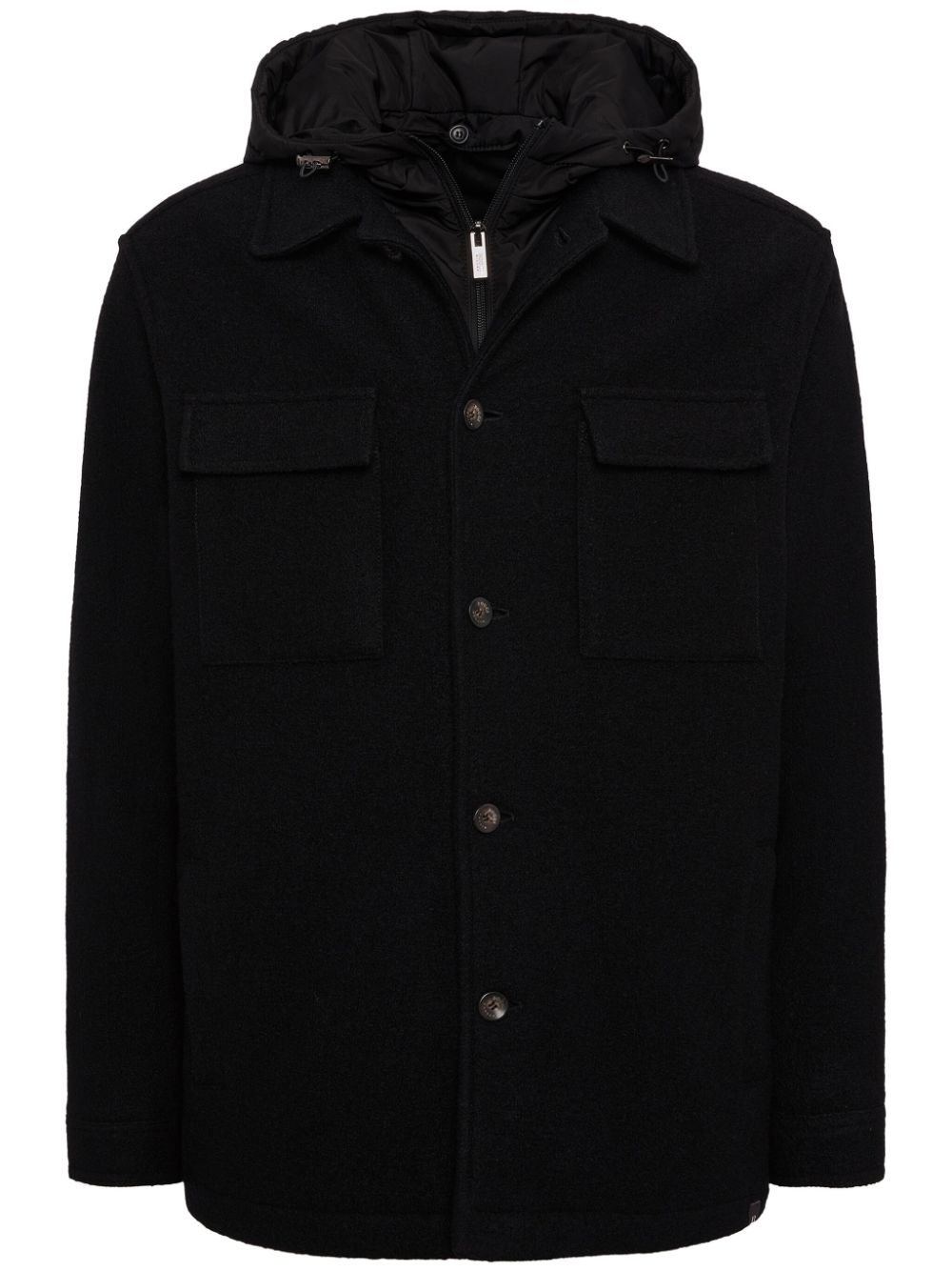 Boggi Milano Wool Padded Shirt Jacket In Black