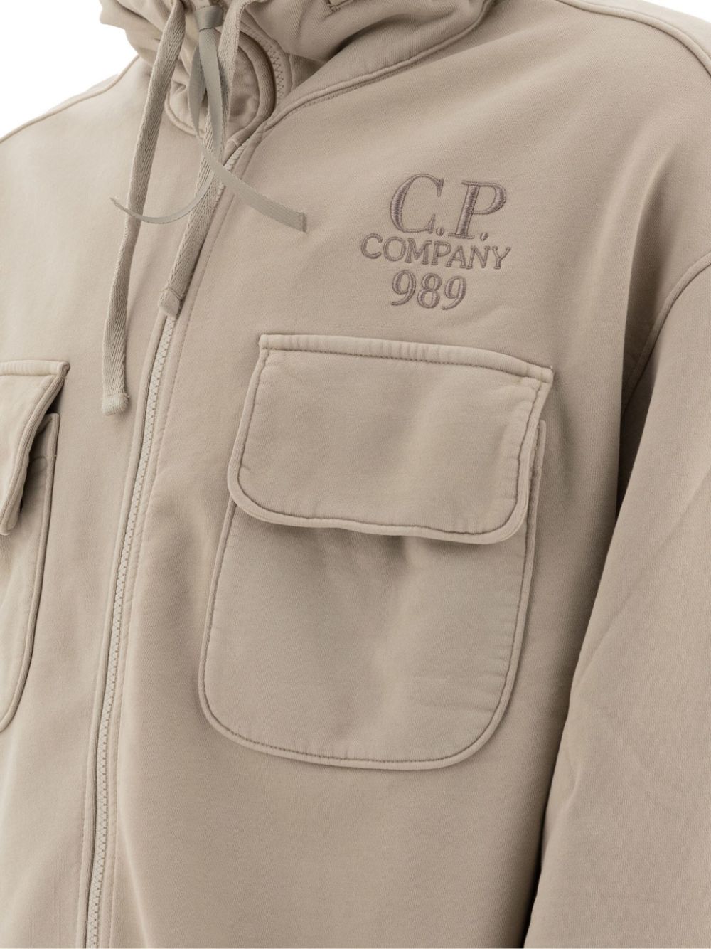 Shop C.p. Company Logo-embroidered Hoodie In Neutrals