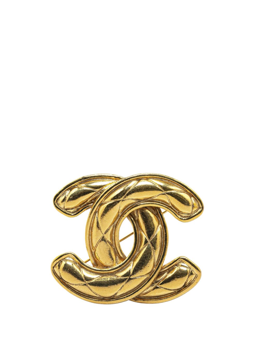 CHANEL Pre-Owned 1970-1980 Gold Plated CC Quilted costume brooch