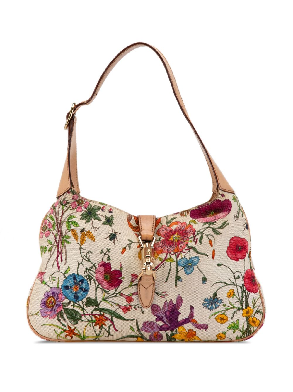 Pre-owned Gucci 2000-2015 Flora New Jackie Canvas Shoulder Bag In 白色