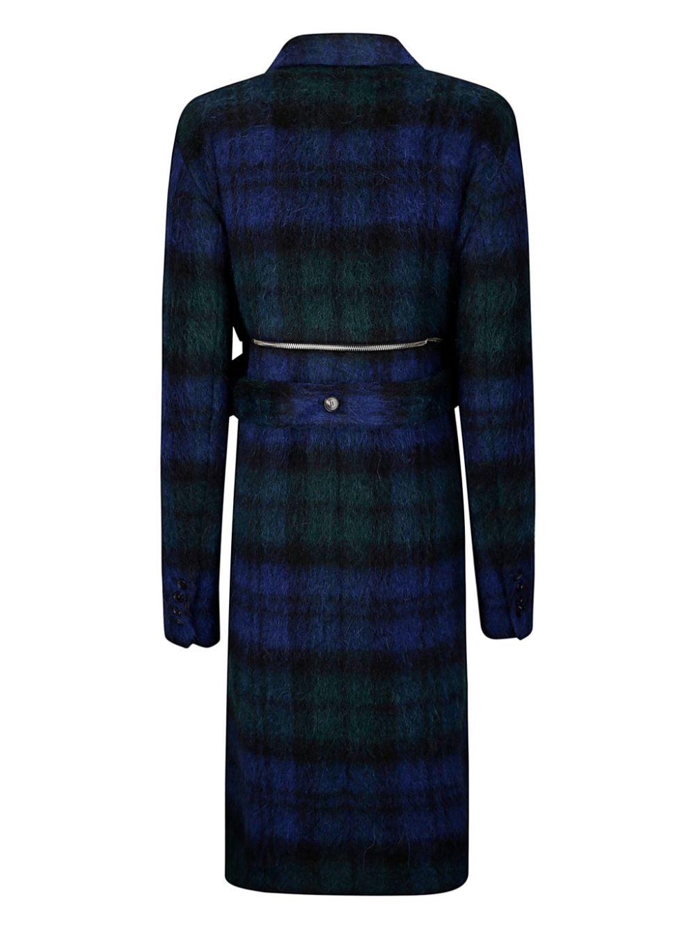 Setchu tartan-motif double breasted coat - Blue