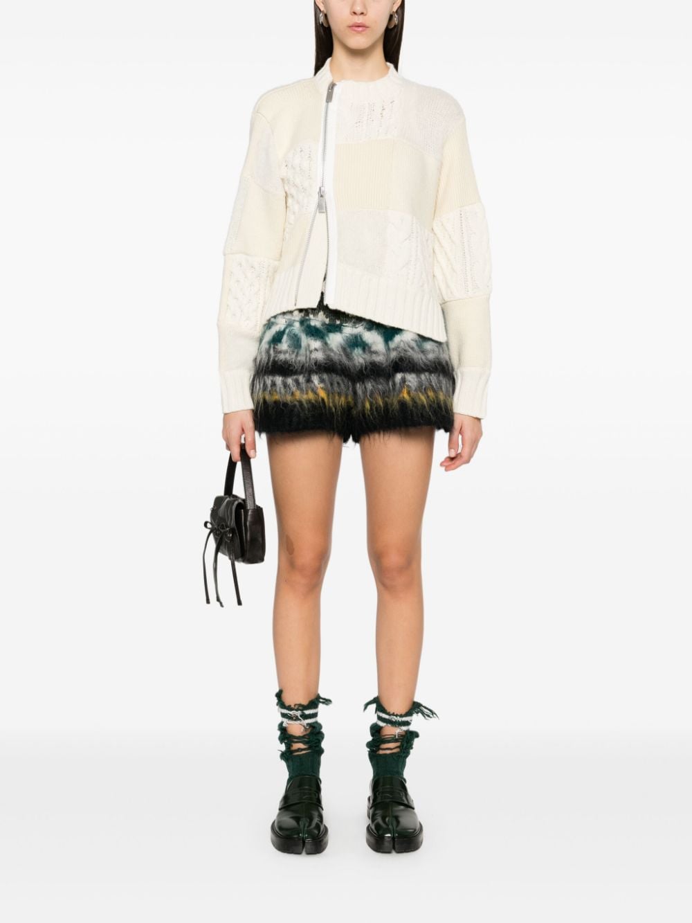 Shop Sacai Patchwork Cardigan In White