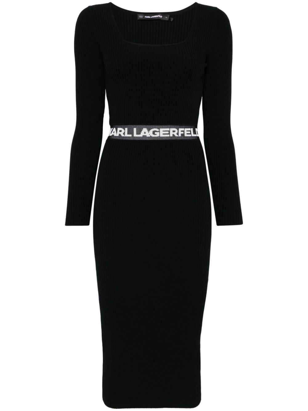 Shop Karl Lagerfeld Logo-intarsia Midi Dress In Black