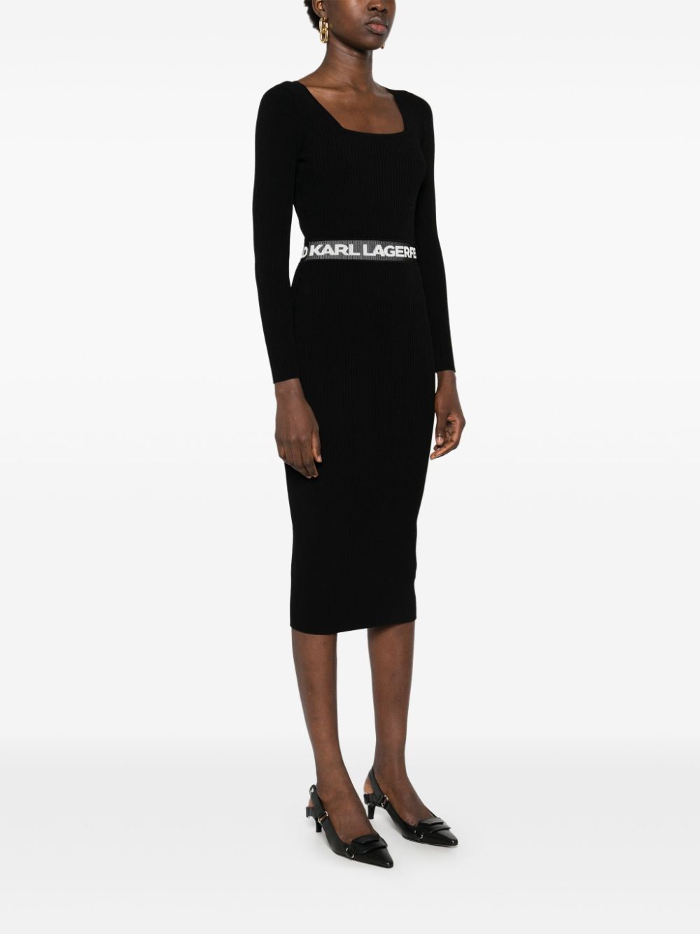 Shop Karl Lagerfeld Logo-intarsia Midi Dress In Black