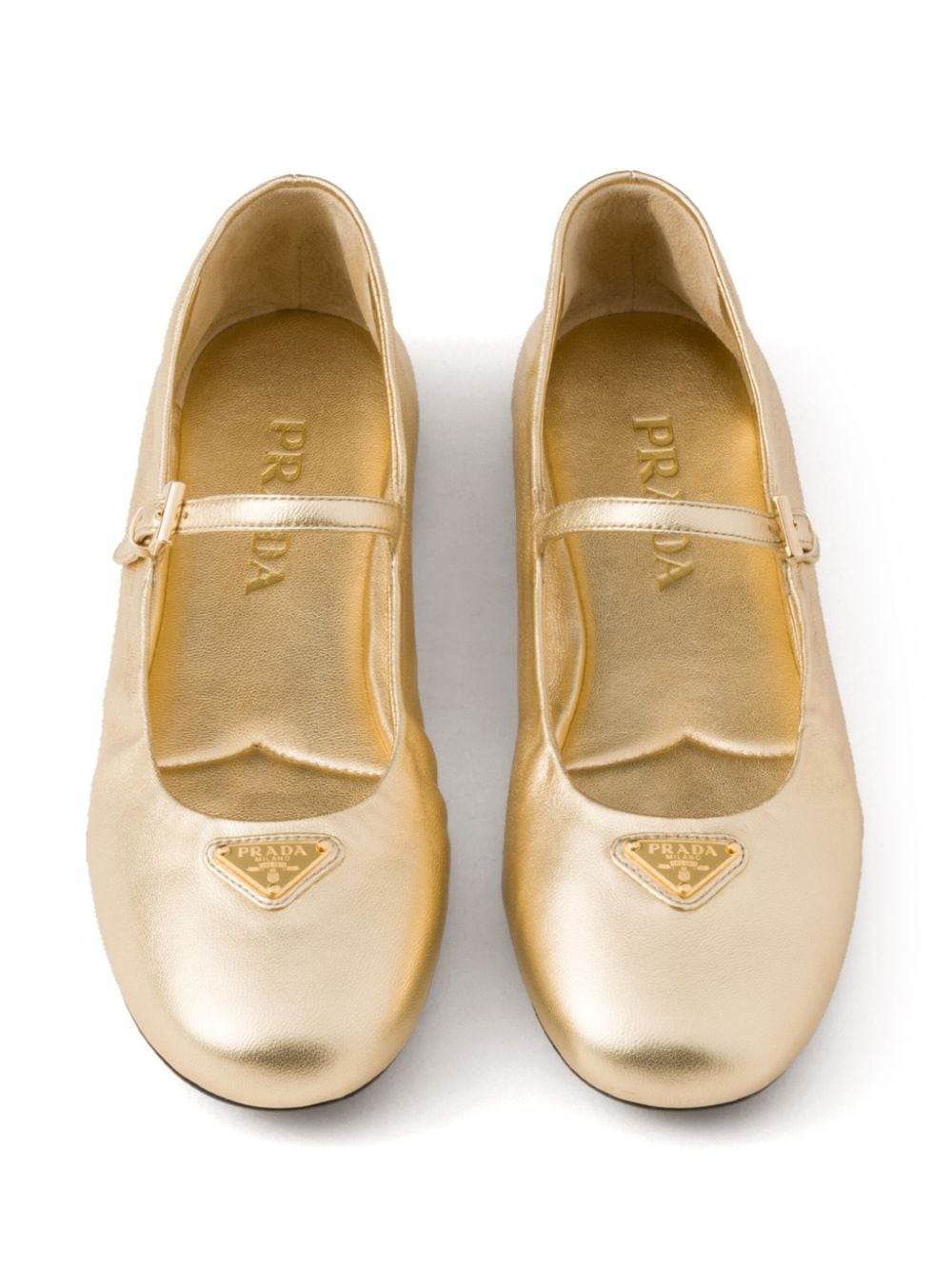 Shop Prada Leather Ballerina Shoes In Gold