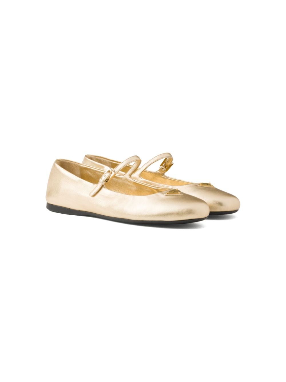 Shop Prada Leather Ballerina Shoes In Gold