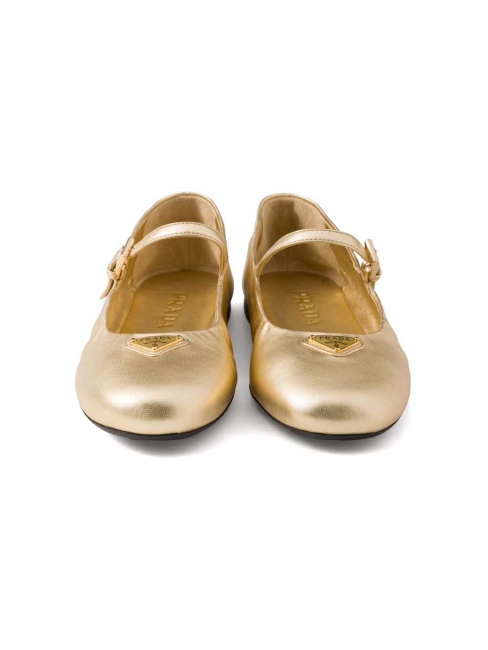 Shop Prada Leather Ballerina Shoes In Gold