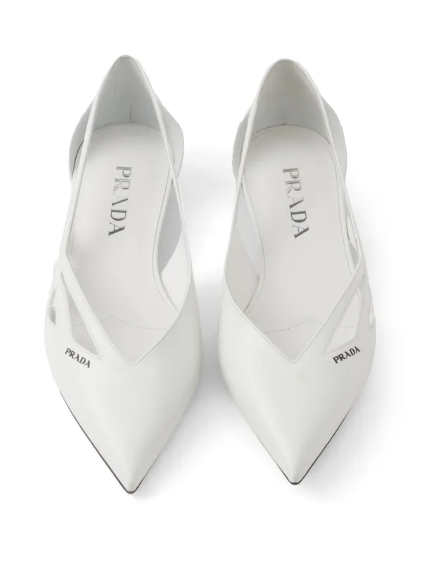 Prada Leather cut-out Ballerina Shoes | White | FARFETCH GR