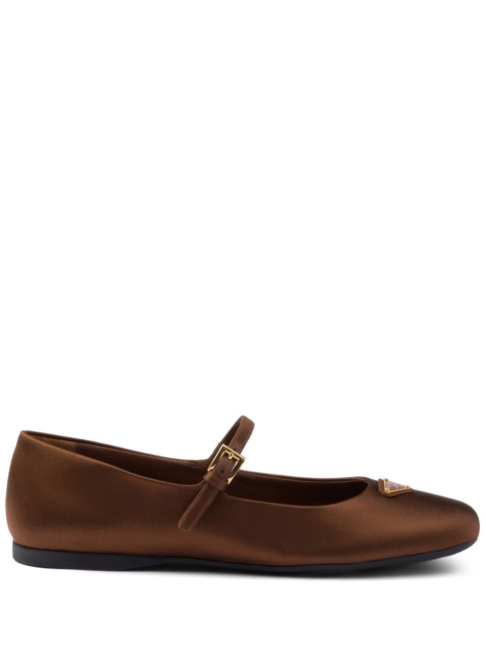 Prada enamel triangle-logo ballerina shoes Brown